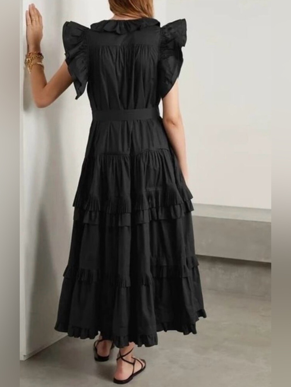 NWOT Ulla Johnson Elsie Dress Black Tiered Ruffle Cotton Poplin Midi Dress 6 - Picture 4 of 10